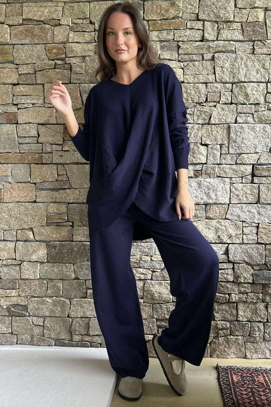 Elbury Twist & Bloom Luxury Knit Co Ord Set Navy /31=